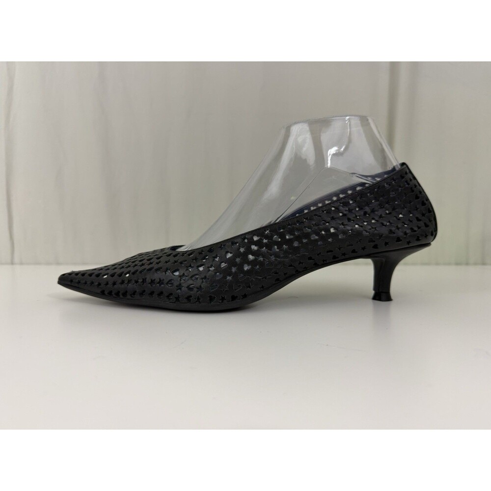 JEFFREY CAMPBELL Alter-Ego Kitten Heel Pump Black Laser-Cut Heart Star Sz 8 - Picture 10 of 13